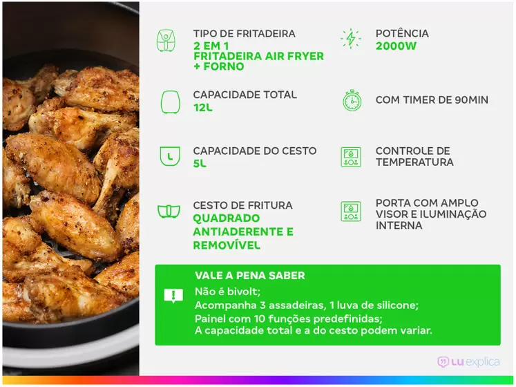 Fritadeira Elétrica sem Óleo/Air Fryer Mondial Forno - Imagem 3