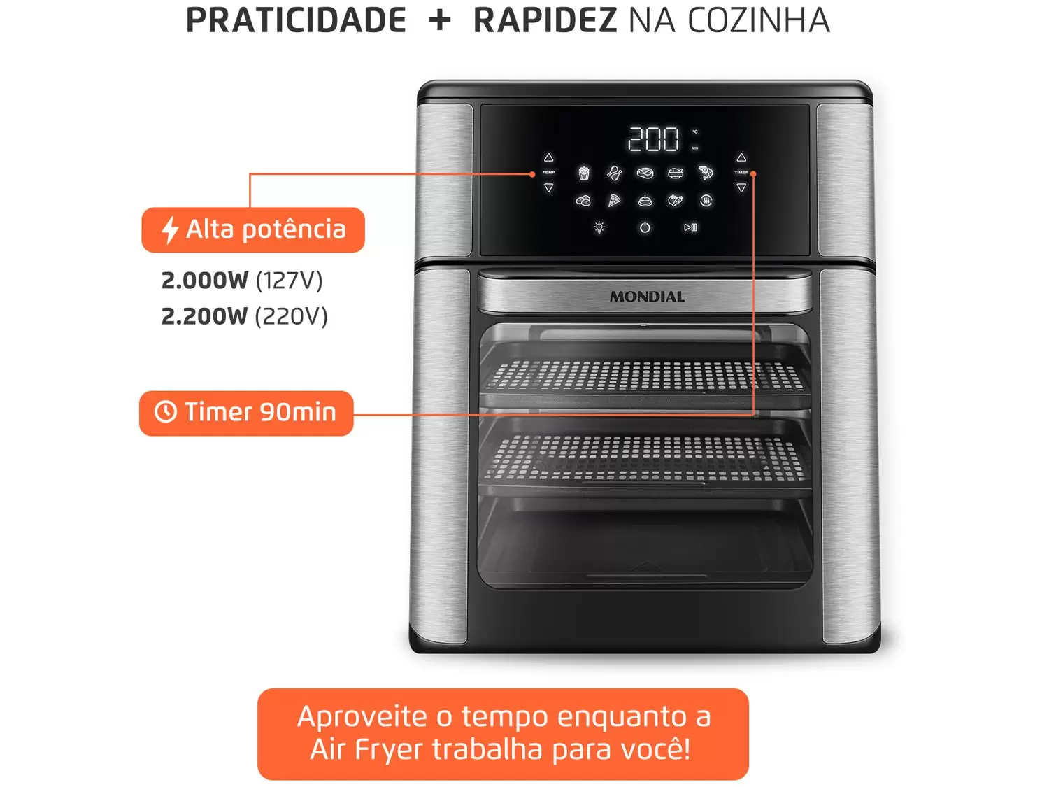 Fritadeira Elétrica sem Óleo/Air Fryer Mondial Forno - Imagem 6