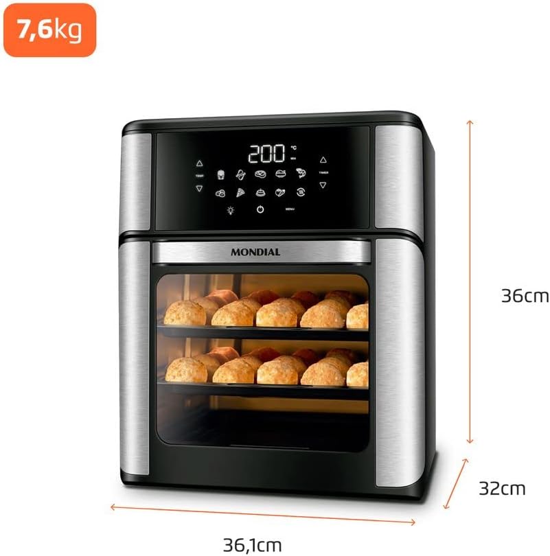 Fritadeira Air Fryer Forno Oven 12 Litros, Mondial, Preto/Inox, 2000W, 110V - AFO-12L-BI - Imagem 9