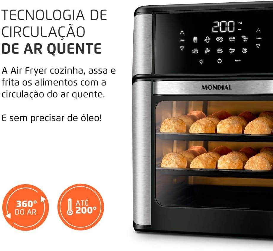 Fritadeira Air Fryer Forno Oven 12 Litros, Mondial, Preto/Inox, 2000W, 110V - AFO-12L-BI - Imagem 5