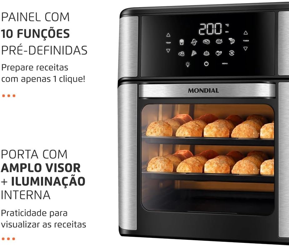 Fritadeira Air Fryer Forno Oven 12 Litros, Mondial, Preto/Inox, 2000W, 110V - AFO-12L-BI - Imagem 7