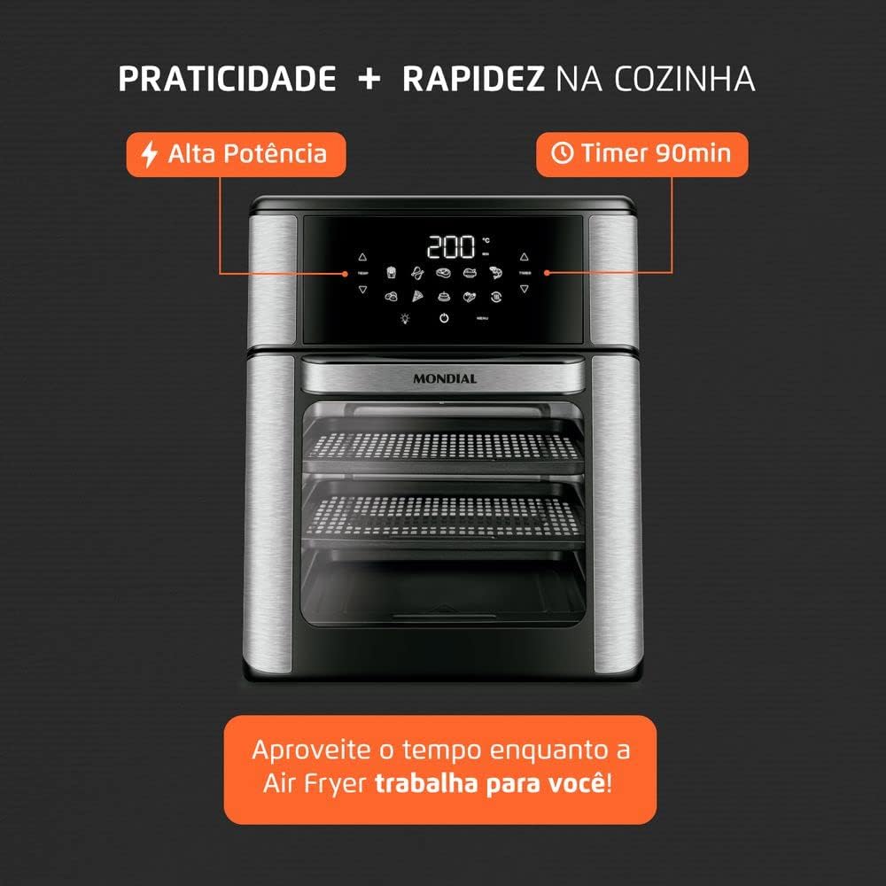 Fritadeira Air Fryer Forno Oven 12 Litros, Mondial, Preto/Inox, 2000W, 110V - AFO-12L-BI - Imagem 8