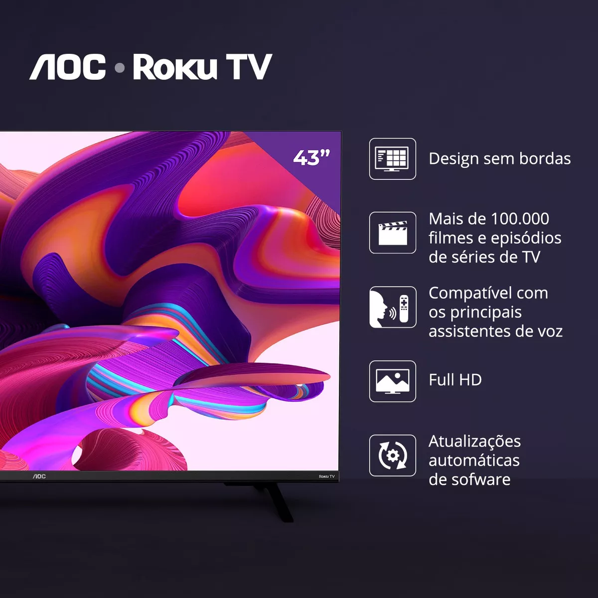 Smart TV 43'' Full HD com Roku TV 43S5135/78G AOC Bivolt - Imagem 3
